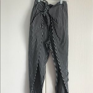Black and white front tie pants